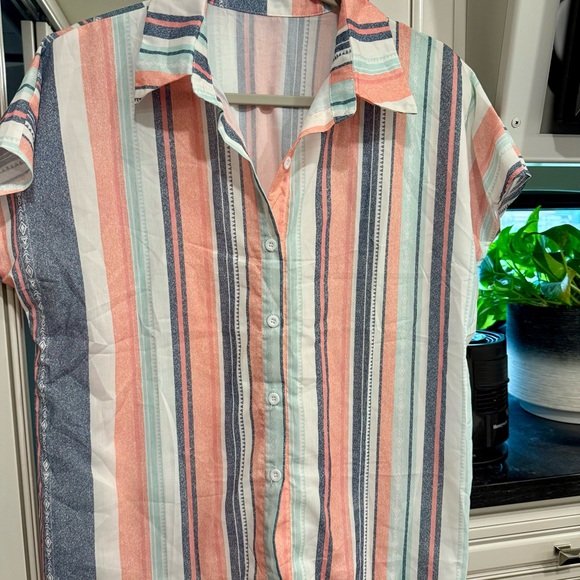 Striped Multicolor Button-Up Women's Top - Picture 9 of 11